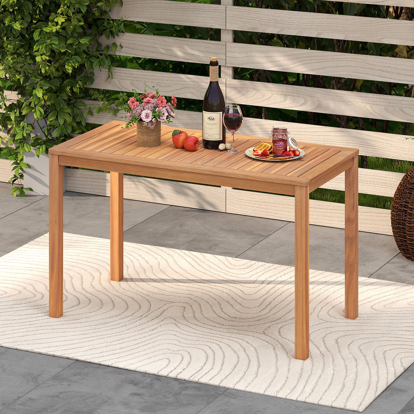 Outdoor Acacia Wood Dining Table with Slatted Tabletop for 4-6 Patio Dining Tables at Gallery Canada
