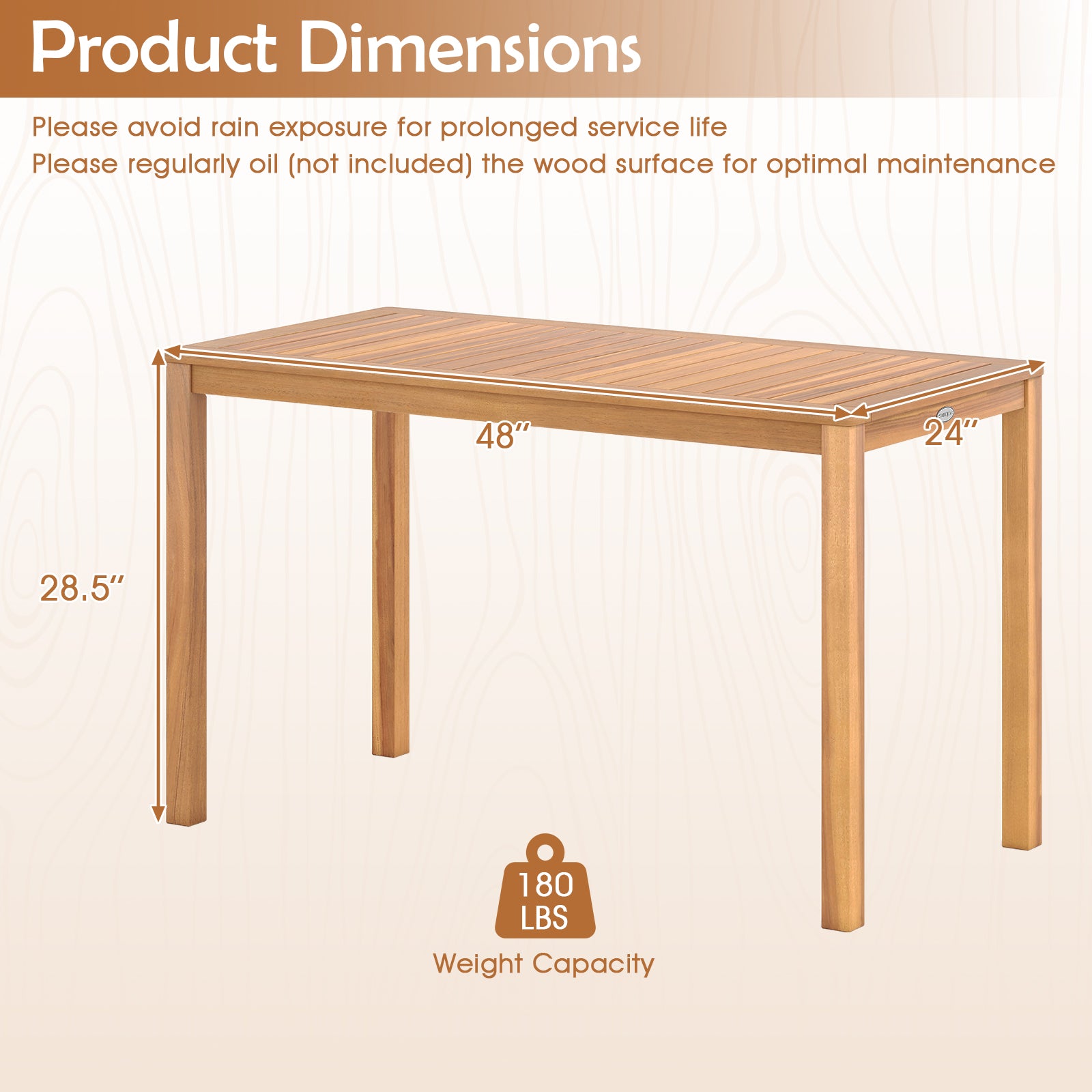 Outdoor Acacia Wood Dining Table with Slatted Tabletop for 4-6 Patio Dining Tables at Gallery Canada