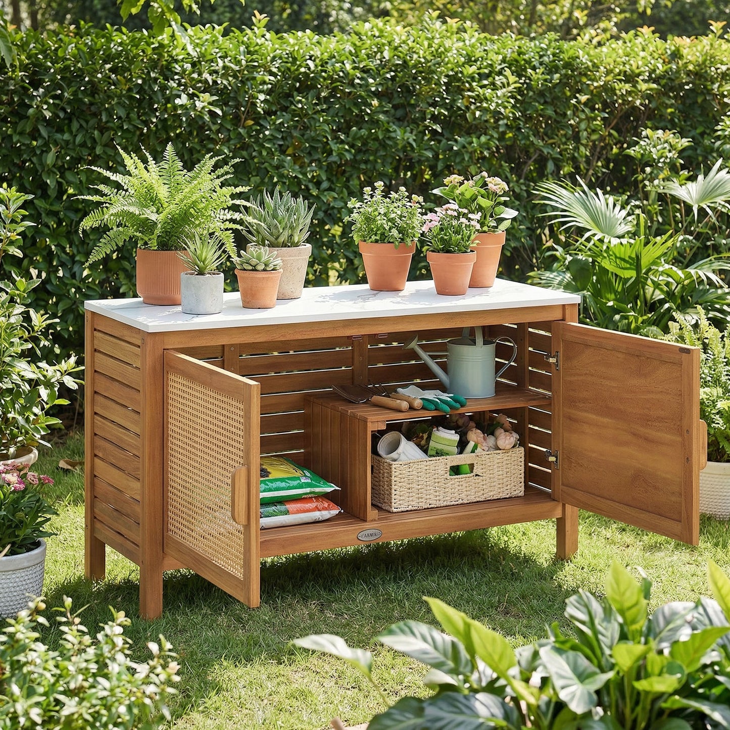 Acacia Wood Storage Cabinet, Fax Marble Top, Outdoor Tool Cabinet Sheds & Outdoor Storage at Gallery Canada
