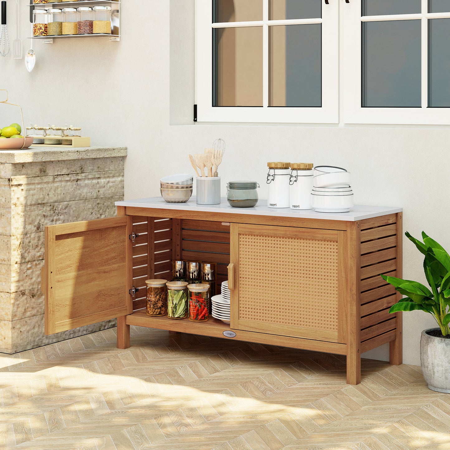 Acacia Wood Storage Cabinet, Fax Marble Top, Outdoor Tool Cabinet Sheds & Outdoor Storage at Gallery Canada
