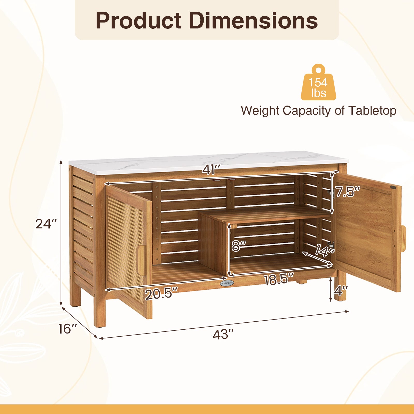 Acacia Wood Storage Cabinet, Fax Marble Top, Outdoor Tool Cabinet Sheds & Outdoor Storage at Gallery Canada