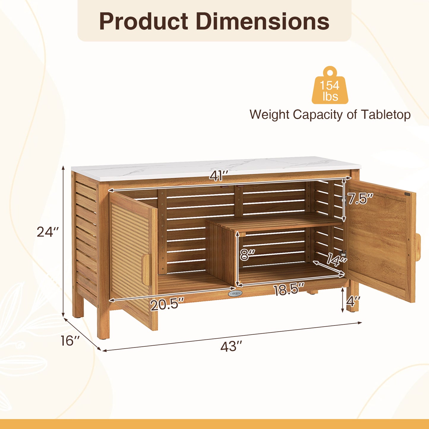 Acacia Wood Storage Cabinet, Fax Marble Top, Outdoor Tool Cabinet Sheds & Outdoor Storage at Gallery Canada