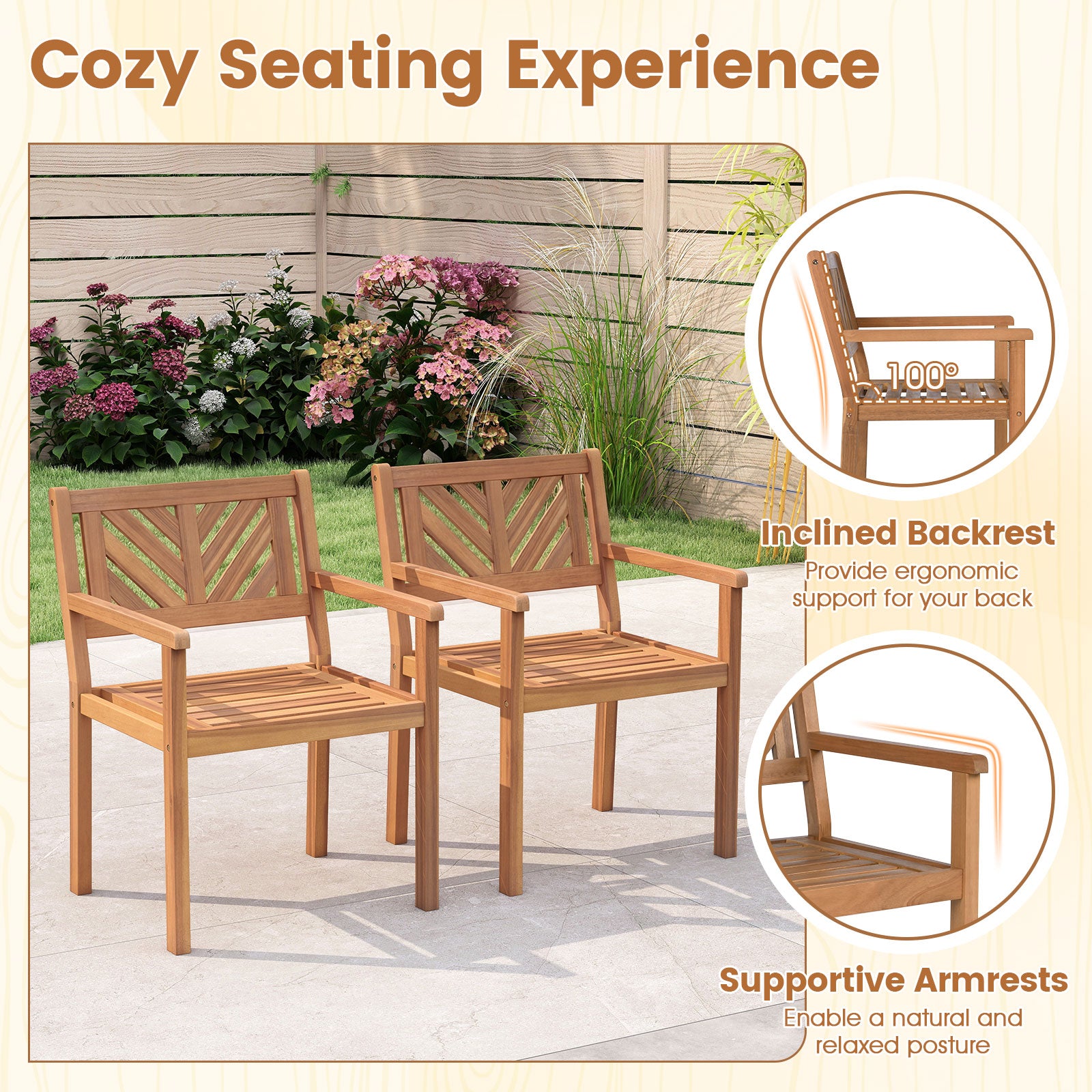 Acacia Wood Patio Dining Chairs, Set of 4, 400 lbs Capacity Patio Dining Chairs at Gallery Canada