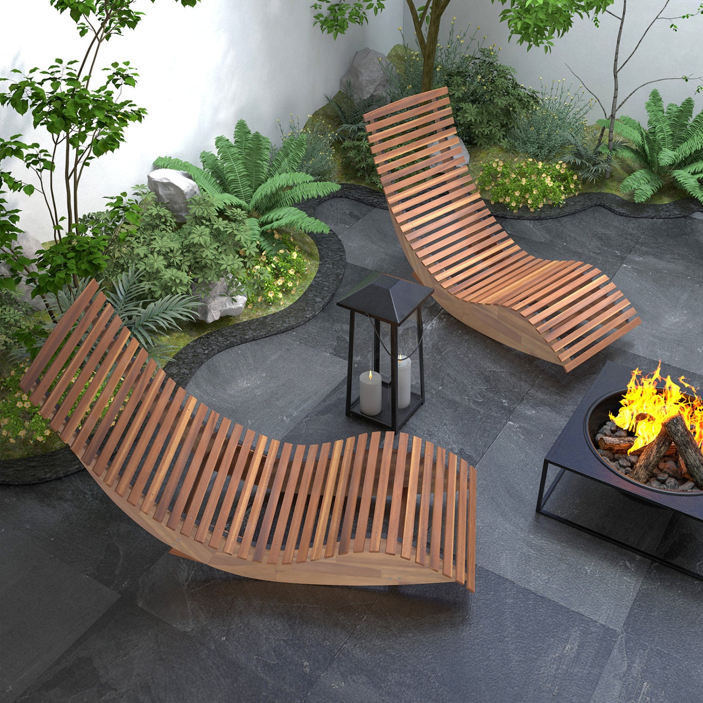 Outdoor Acacia Wood Rocking Chair, Widened Slatted Seat, High Back, Natural Patio Rocking Chairs & Gliders at Gallery Canada