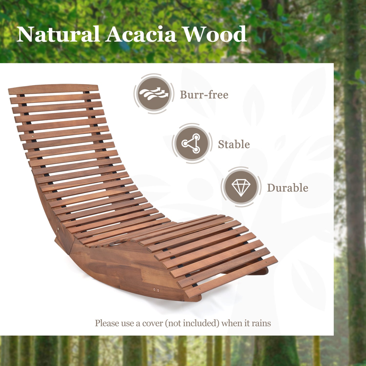 Outdoor Acacia Wood Rocking Chair, Widened Slatted Seat, High Back, Natural Patio Rocking Chairs & Gliders at Gallery Canada