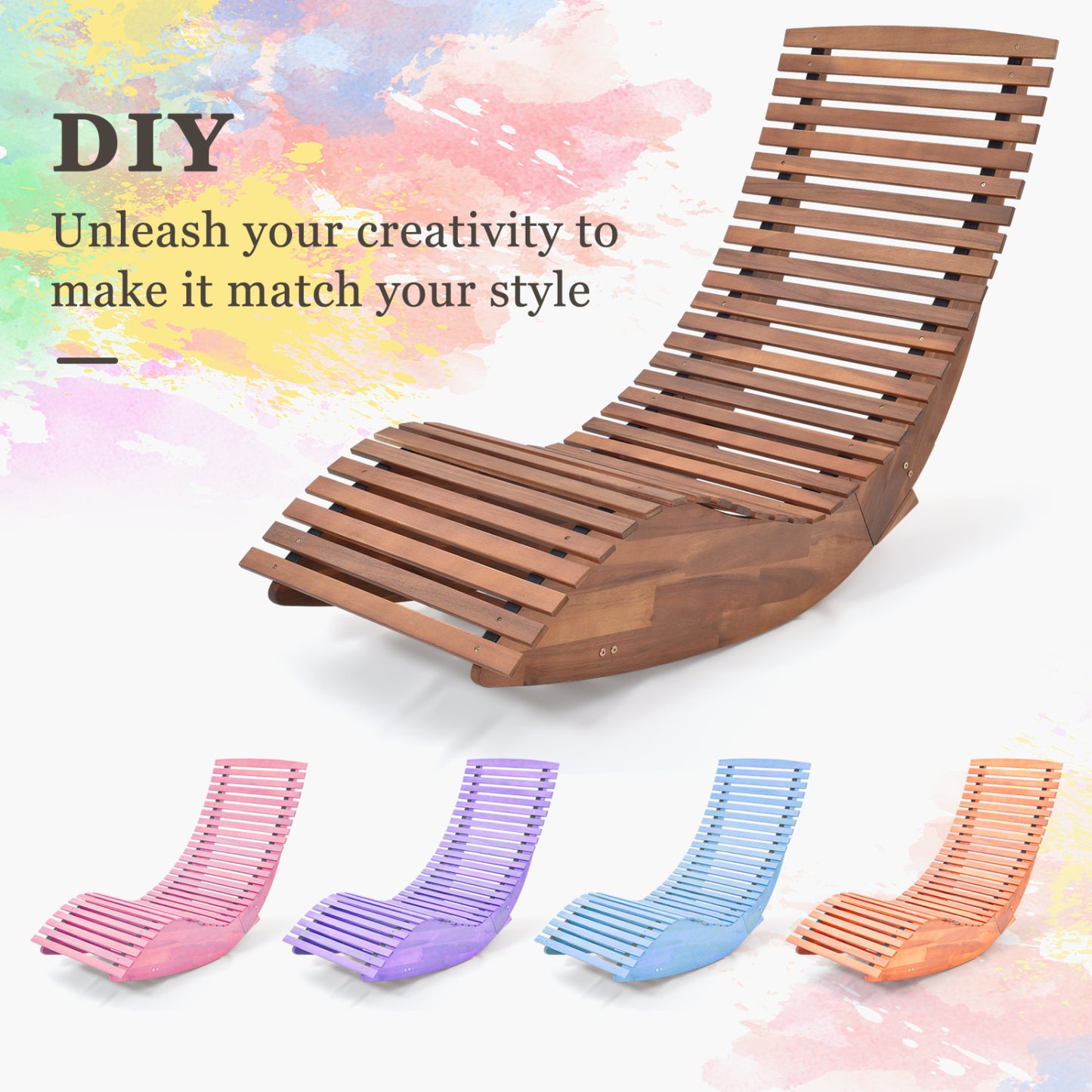 Outdoor Acacia Wood Rocking Chair, Widened Slatted Seat, High Back, Natural Patio Rocking Chairs & Gliders at Gallery Canada