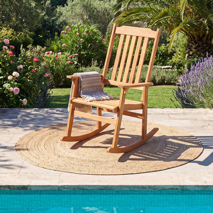 Outdoor Acacia Wood Rocking Chair with High Back and Armrests for Patio, Natural Patio Rocking Chairs & Gliders at Gallery Canada