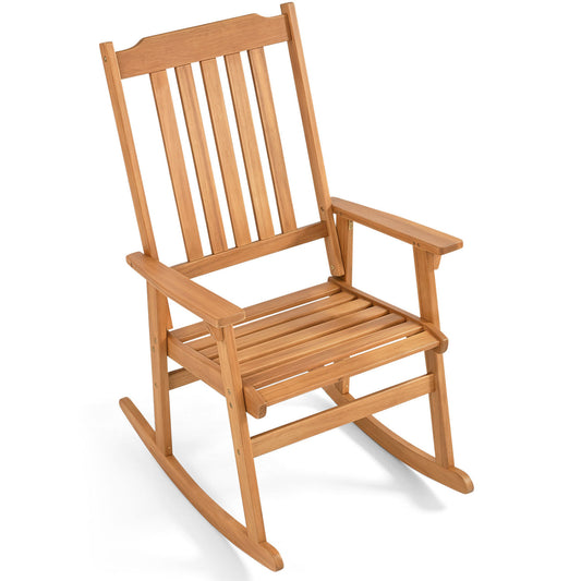 Outdoor Acacia Wood Rocking Chair with High Back and Armrests for Patio, Natural Patio Rocking Chairs & Gliders Natural at Gallery Canada