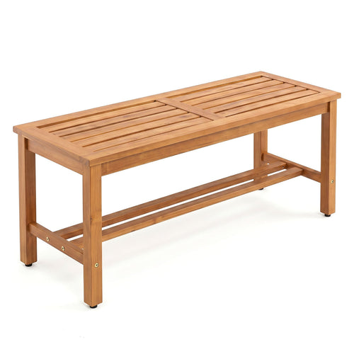 Outdoor Acacia Wood Patio Bench For 2, Slatted Seat