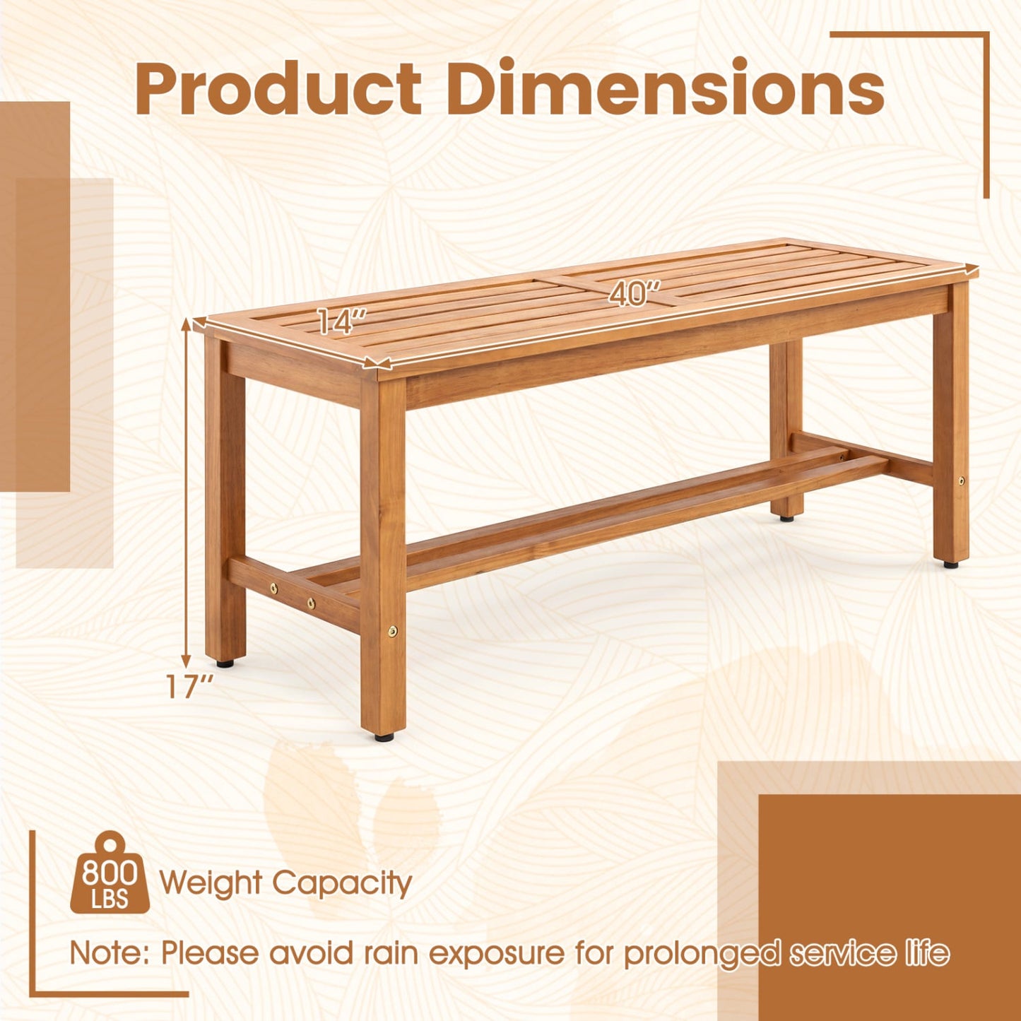 Outdoor Acacia Wood Patio Bench For 2, Slatted Seat