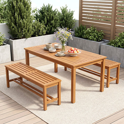 Outdoor Acacia Wood Patio Bench for Two, Slatted Seat
