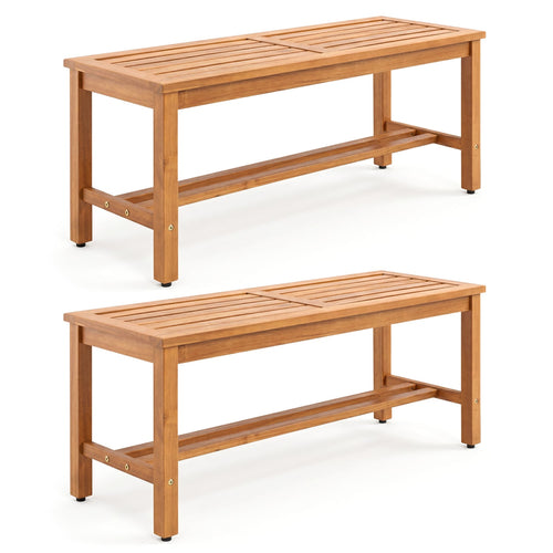 Outdoor Acacia Wood Patio Bench for Two, Slatted Seat