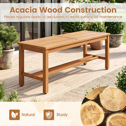 Outdoor Acacia Wood Patio Bench for Two, Slatted Seat