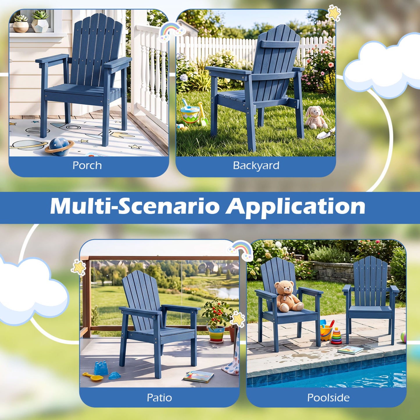 Chaise Adirondack à dossier haut, larges accoudoirs, bleu marine