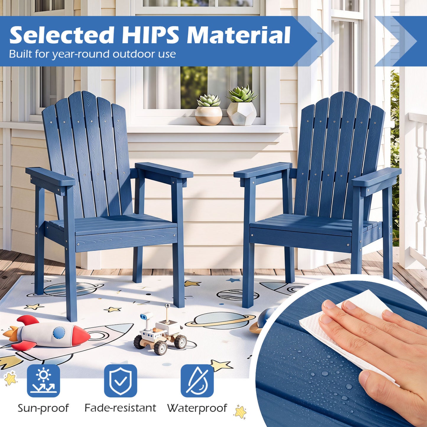 Chaise Adirondack à dossier haut, larges accoudoirs, bleu marine