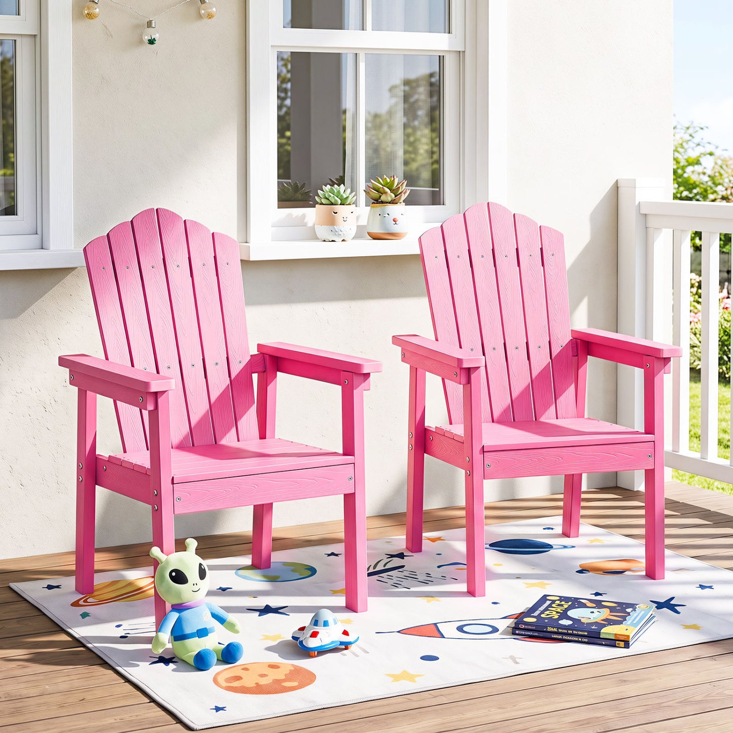 Chaise Adirondack d'extérieur avec dossier haut, rose