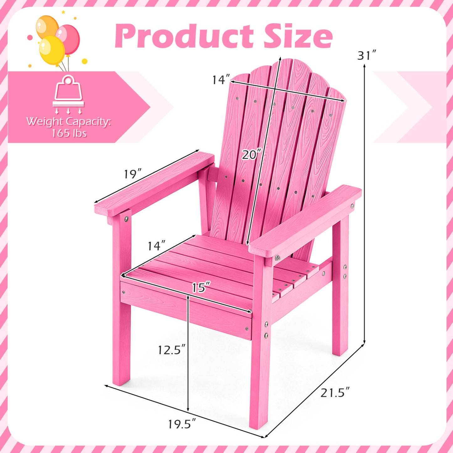 Chaise Adirondack d'extérieur avec dossier haut, rose
