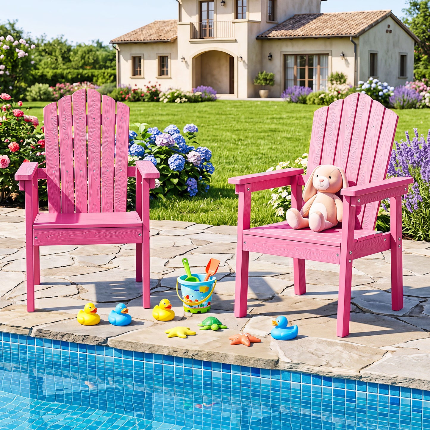 Chaise Adirondack d'extérieur avec dossier haut, rose
