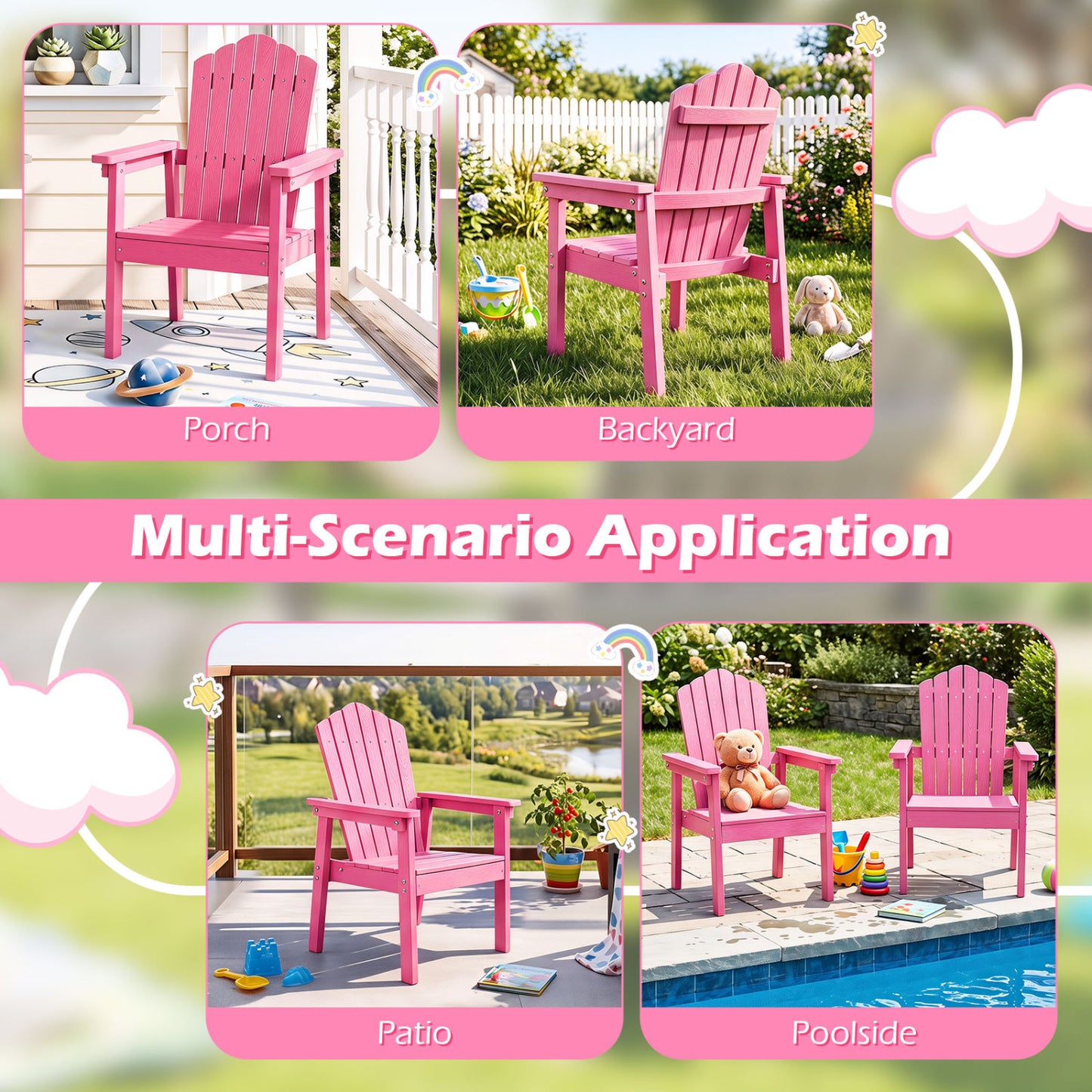 Chaise Adirondack d'extérieur avec dossier haut, rose