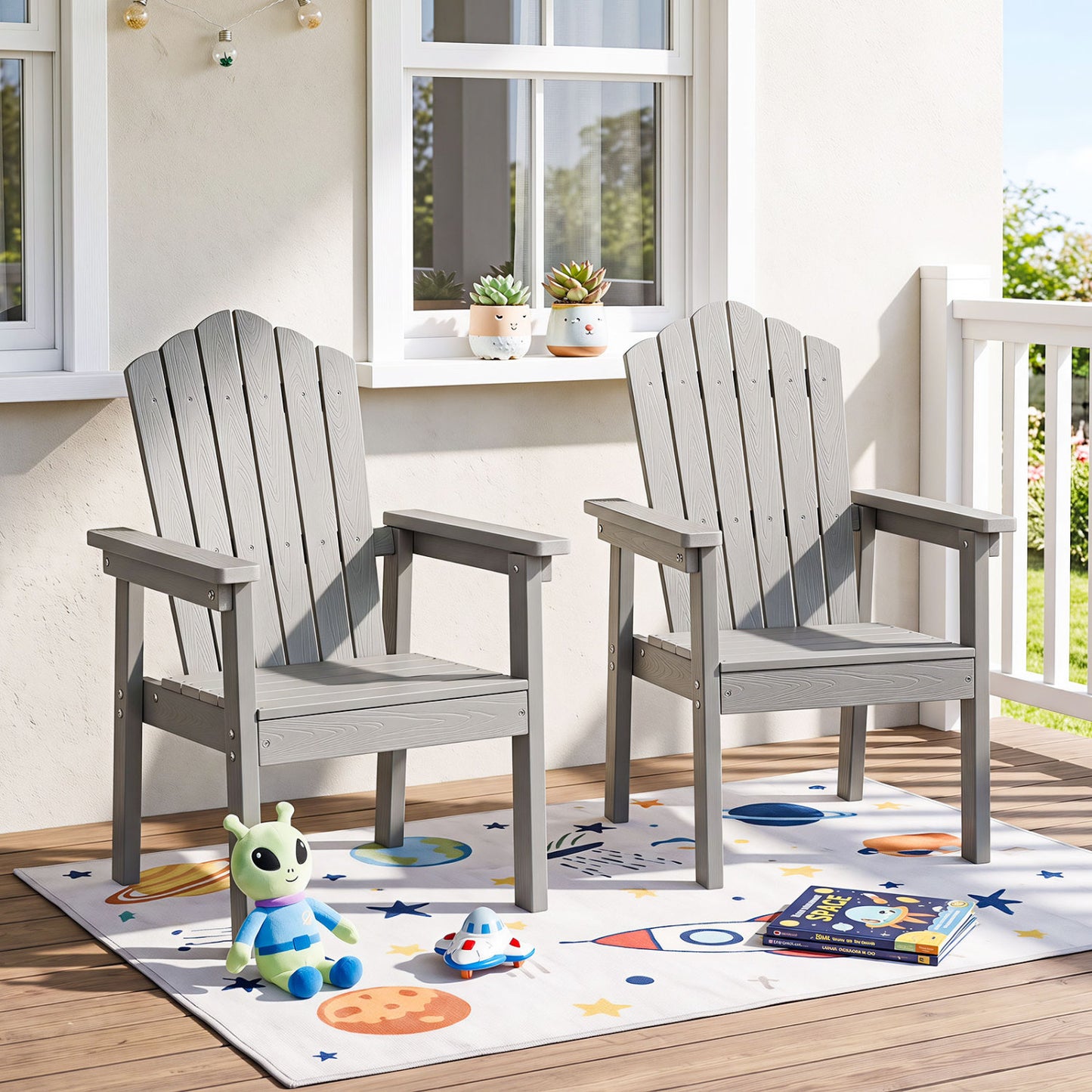Chaise Adirondack d'extérieur, dossier haut, accoudoirs larges, argent