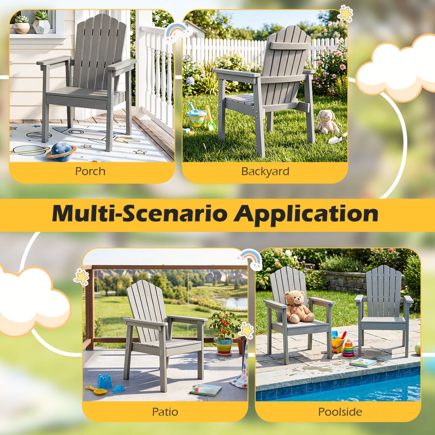 Chaise Adirondack d'extérieur, dossier haut, accoudoirs larges, argent