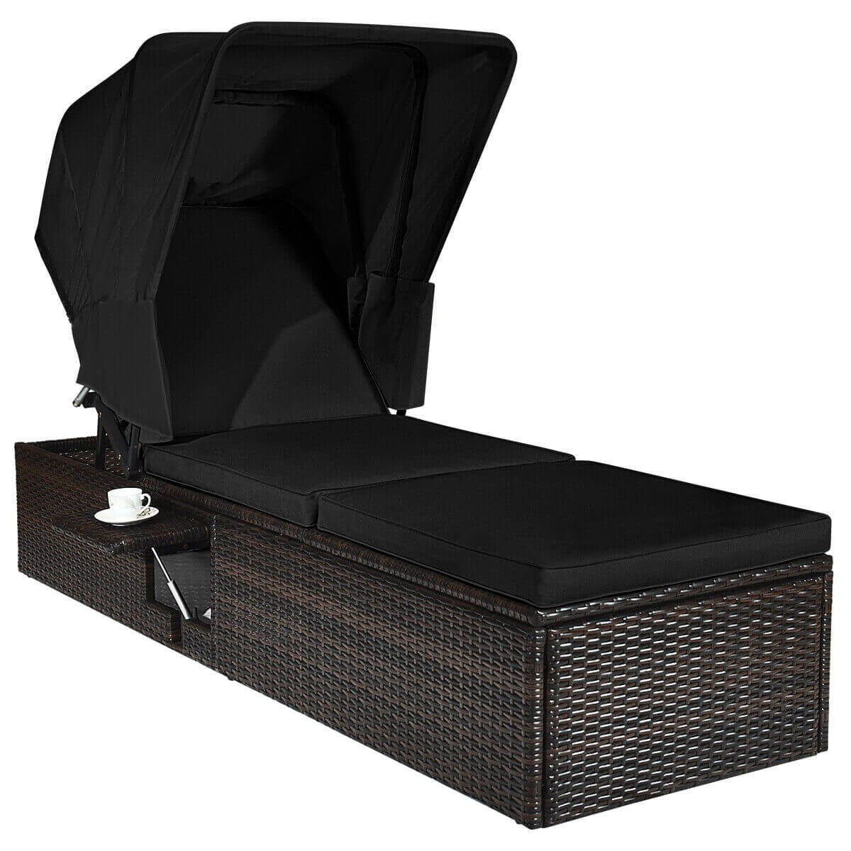 Outdoor Adjustable Chaise Lounge Chair With Folding Canopy, Black Outdoor Chaise Lounges at Gallery Canada