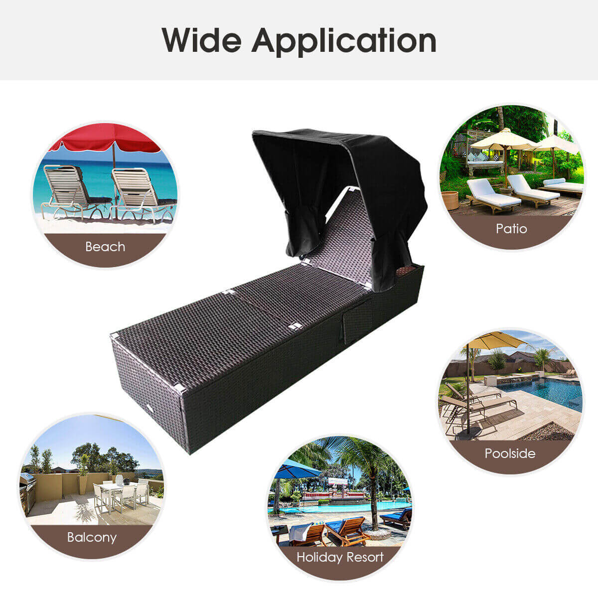 Outdoor Adjustable Chaise Lounge Chair With Folding Canopy, Black Outdoor Chaise Lounges at Gallery Canada