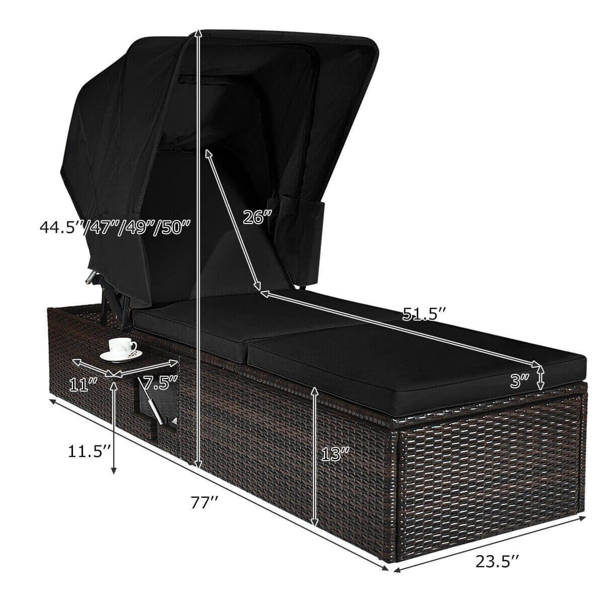 Outdoor Adjustable Chaise Lounge Chair With Folding Canopy, Black Outdoor Chaise Lounges at Gallery Canada