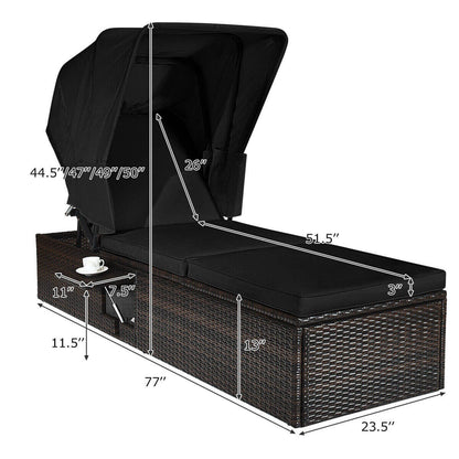 Outdoor Adjustable Chaise Lounge Chair With Folding Canopy, Black Outdoor Chaise Lounges at Gallery Canada