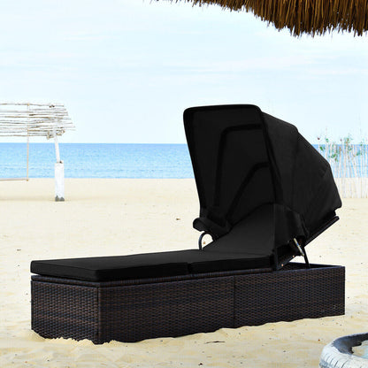 Outdoor Adjustable Chaise Lounge Chair With Folding Canopy, Black Outdoor Chaise Lounges at Gallery Canada