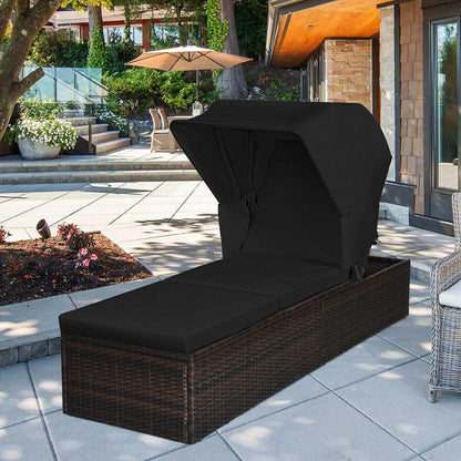 Outdoor Adjustable Chaise Lounge Chair With Folding Canopy, Black Outdoor Chaise Lounges at Gallery Canada