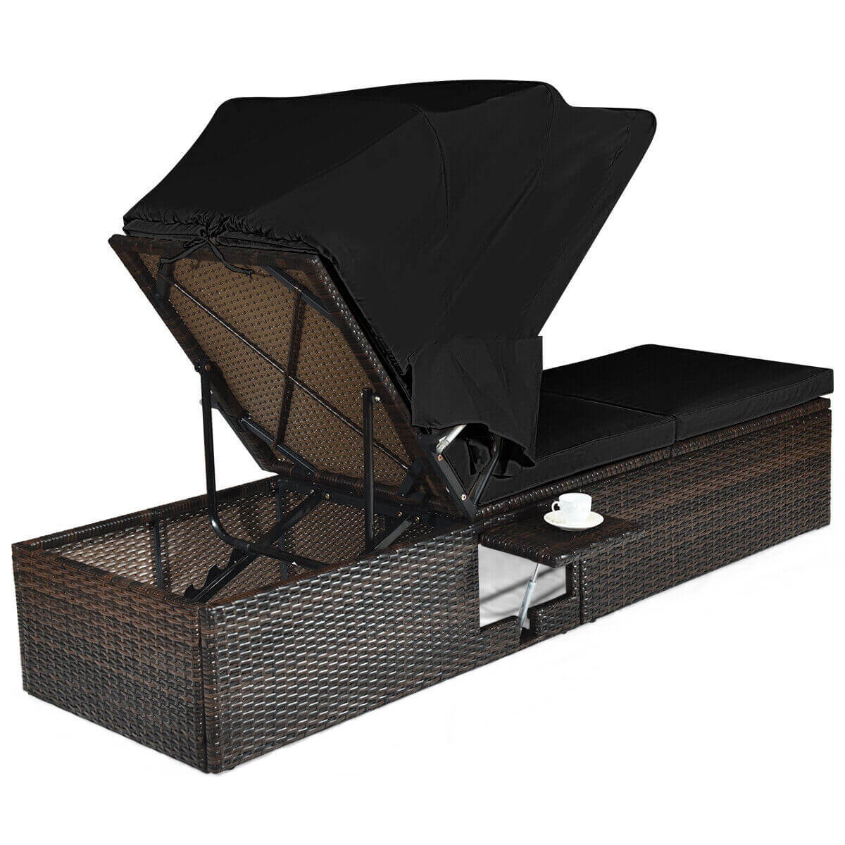 Outdoor Adjustable Chaise Lounge Chair With Folding Canopy, Black Outdoor Chaise Lounges at Gallery Canada