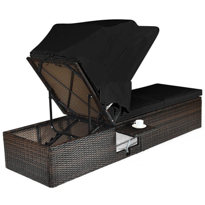 Outdoor Adjustable Chaise Lounge Chair With Folding Canopy, Black Outdoor Chaise Lounges at Gallery Canada