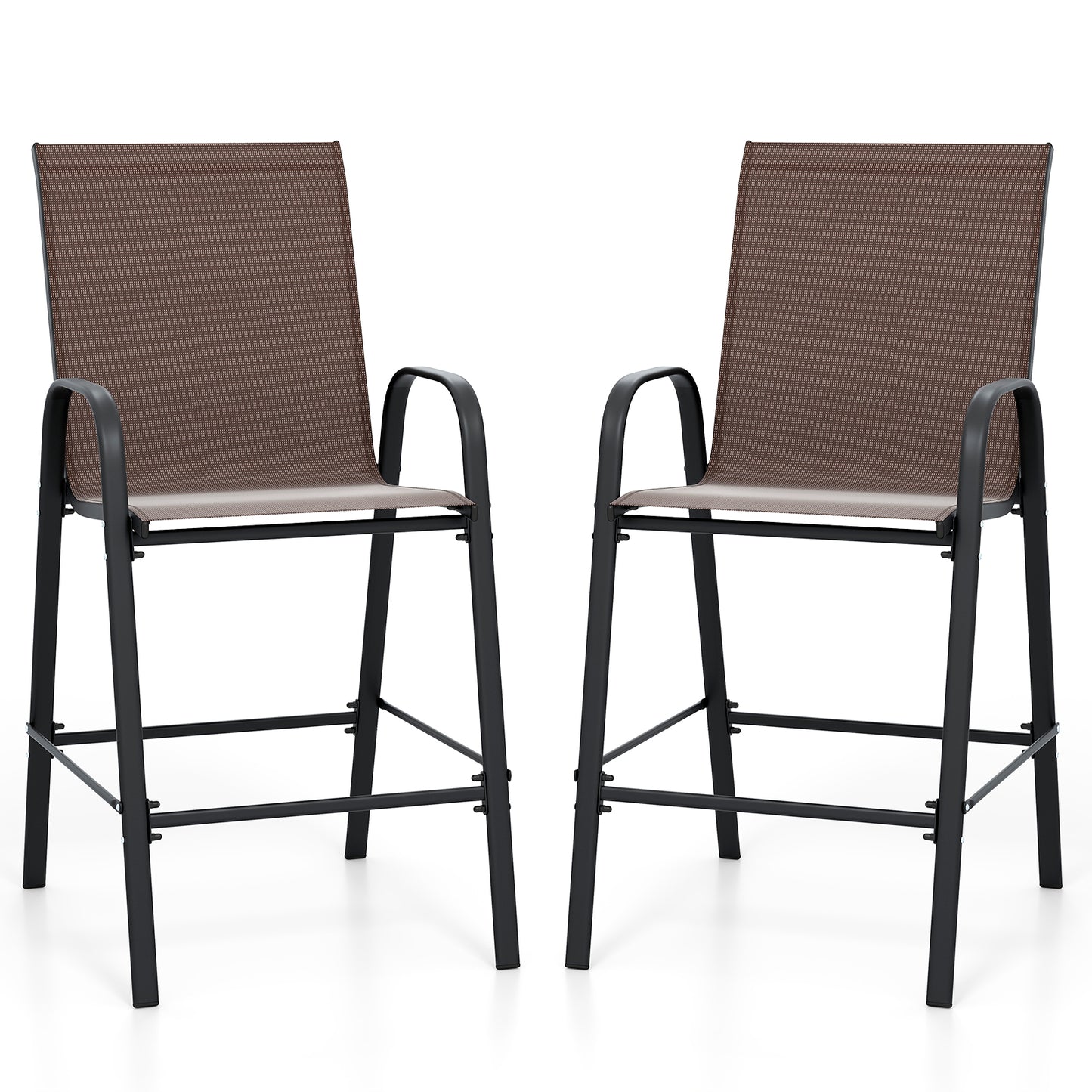 Outdoor Bar Stools Set of 2 29 Inch Fabric Bar Height Stools with Armrests, Brown Patio Bar Furniture Brown at Gallery Canada