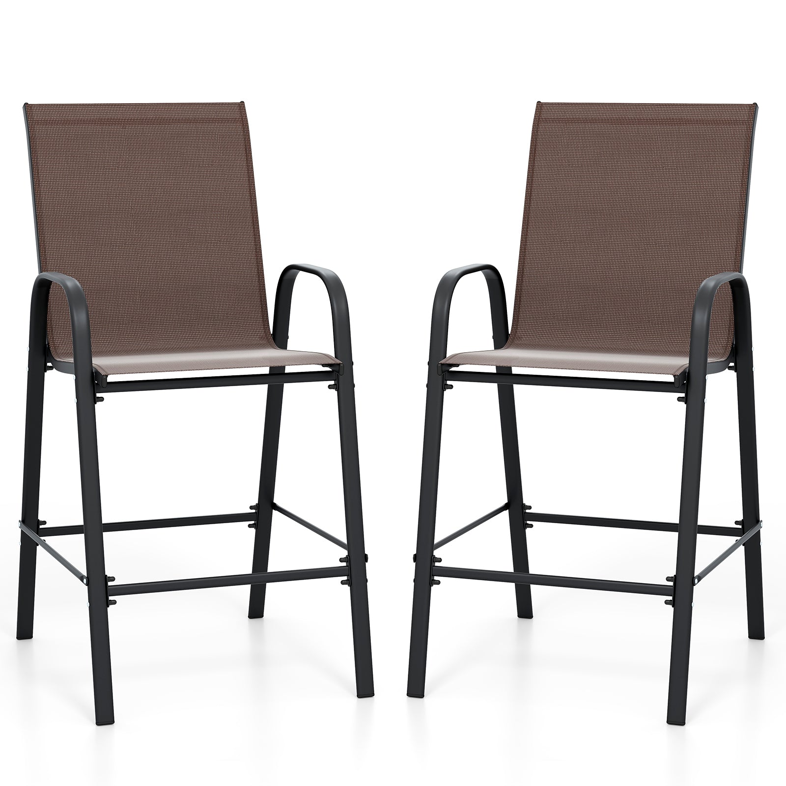 Outdoor Bar Stools Set of 2 29 Inch Fabric Bar Height Stools with Armrests, Brown Patio Bar Furniture Brown at Gallery Canada