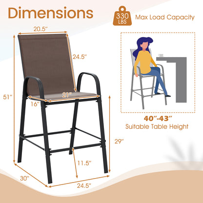 Outdoor Bar Stools Set of 2 29 Inch Fabric Bar Height Stools with Armrests, Brown Patio Bar Furniture at Gallery Canada