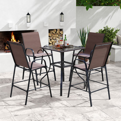 Outdoor Bar Stools Set of 2 29 Inch Fabric Bar Height Stools with Armrests, Brown Patio Bar Furniture at Gallery Canada