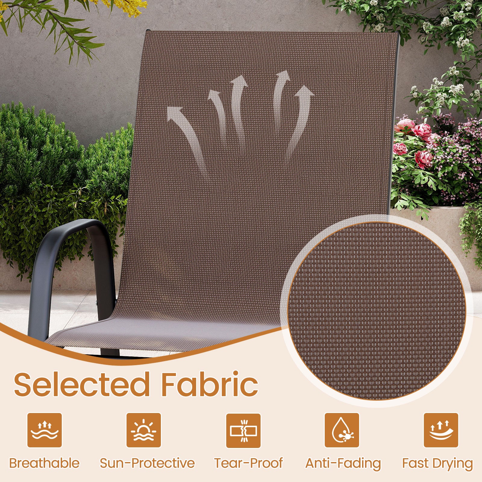 Outdoor Bar Stools Set of 2 29 Inch Fabric Bar Height Stools with Armrests, Brown Patio Bar Furniture at Gallery Canada