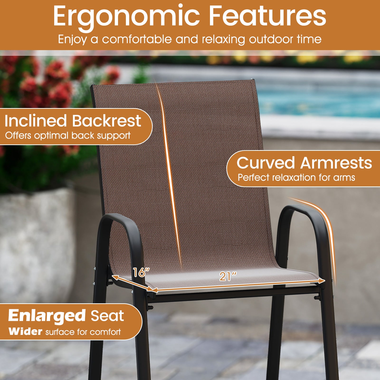 Outdoor Bar Stools Set of 2 29 Inch Fabric Bar Height Stools with Armrests, Brown Patio Bar Furniture at Gallery Canada