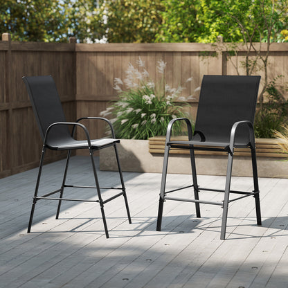 Outdoor Bar Stools Set of 2 29 Inch Fabric Bar Height Stools with Armrests, Black Patio Bar Furniture at Gallery Canada