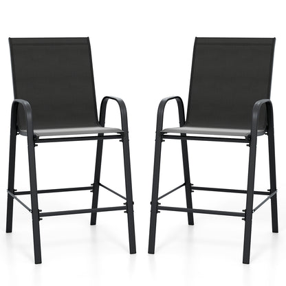 Outdoor Bar Stools Set of 2 29 Inch Fabric Bar Height Stools with Armrests, Black Patio Bar Furniture Black at Gallery Canada
