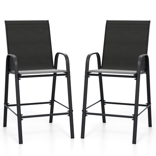 Outdoor Bar Stools Set of 2 29 Inch Fabric Bar Height Stools with Armrests, Black