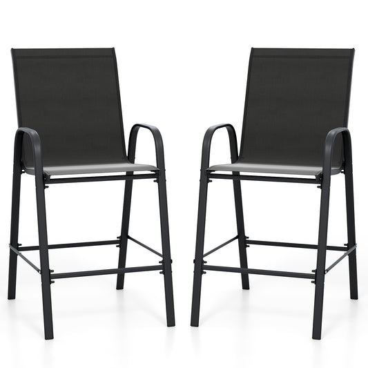 Outdoor Bar Stools, Set of 2, 29 Inch, Black
