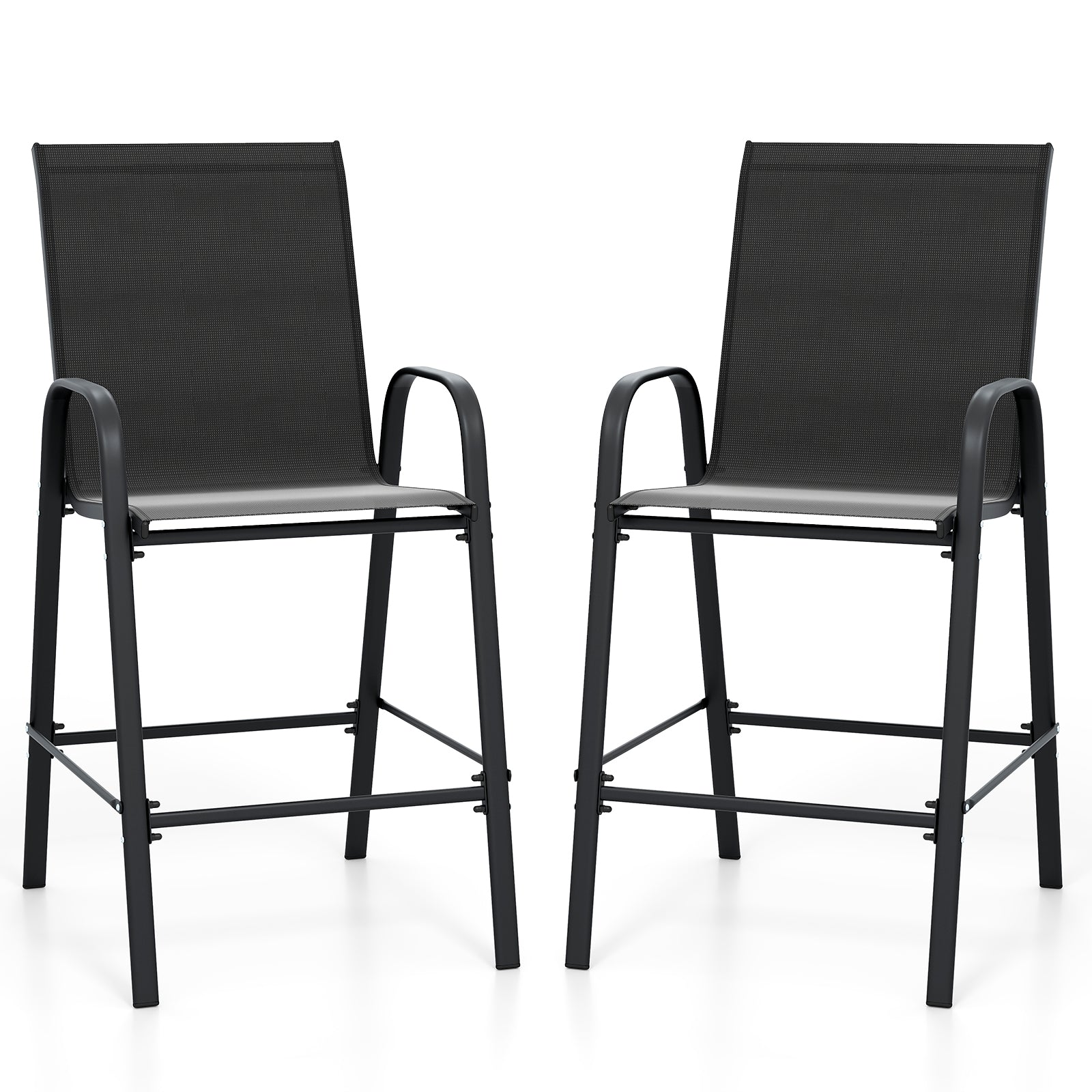 Outdoor Bar Stools Set of 2 29 Inch Fabric Bar Height Stools with Armrests, Black Patio Bar Furniture at Gallery Canada