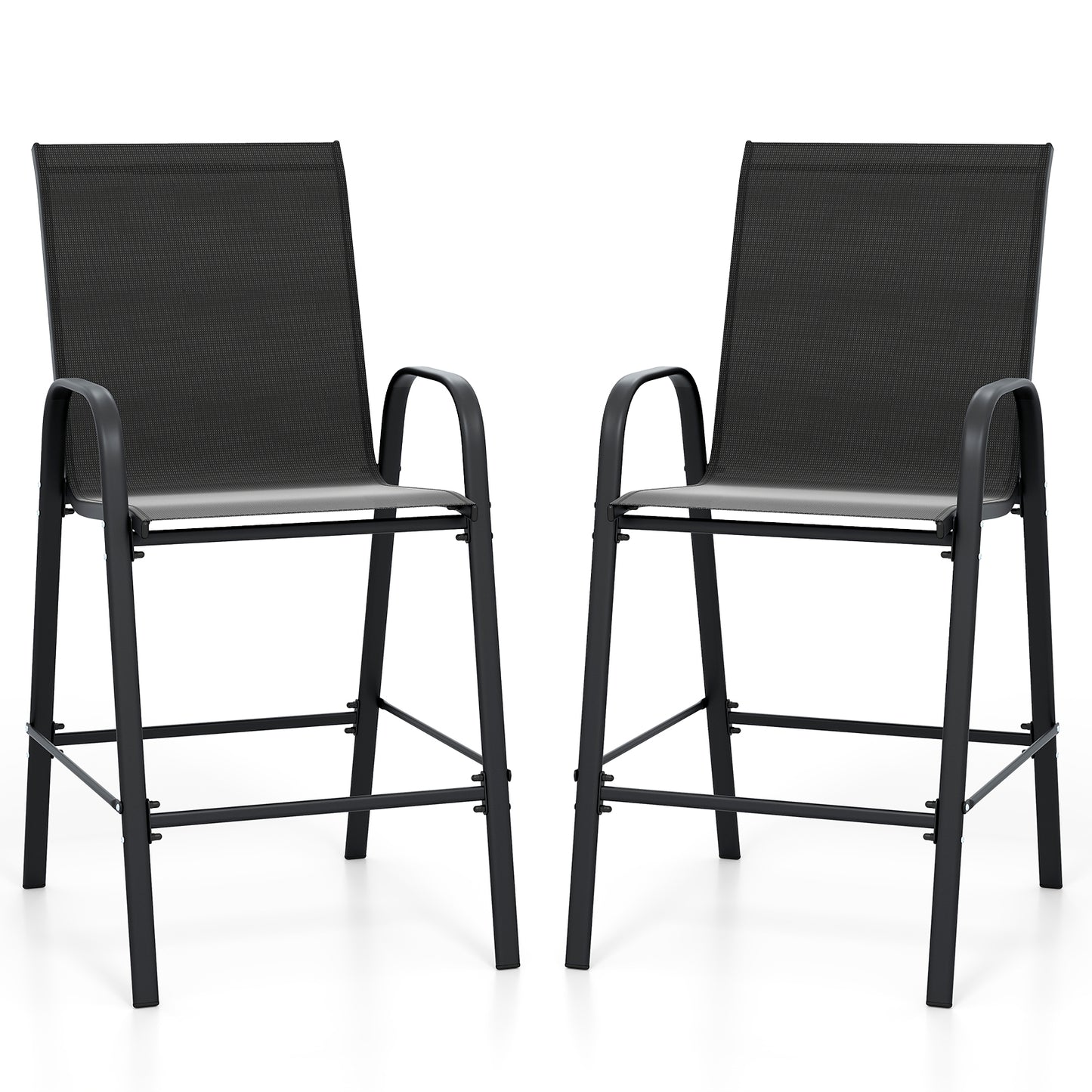 Outdoor Bar Stools Set of 2 29 Inch Fabric Bar Height Stools with Armrests, Black Patio Bar Furniture at Gallery Canada