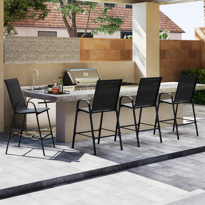 Outdoor Bar Stools Set of 2 29 Inch Fabric Bar Height Stools with Armrests, Black Patio Bar Furniture at Gallery Canada