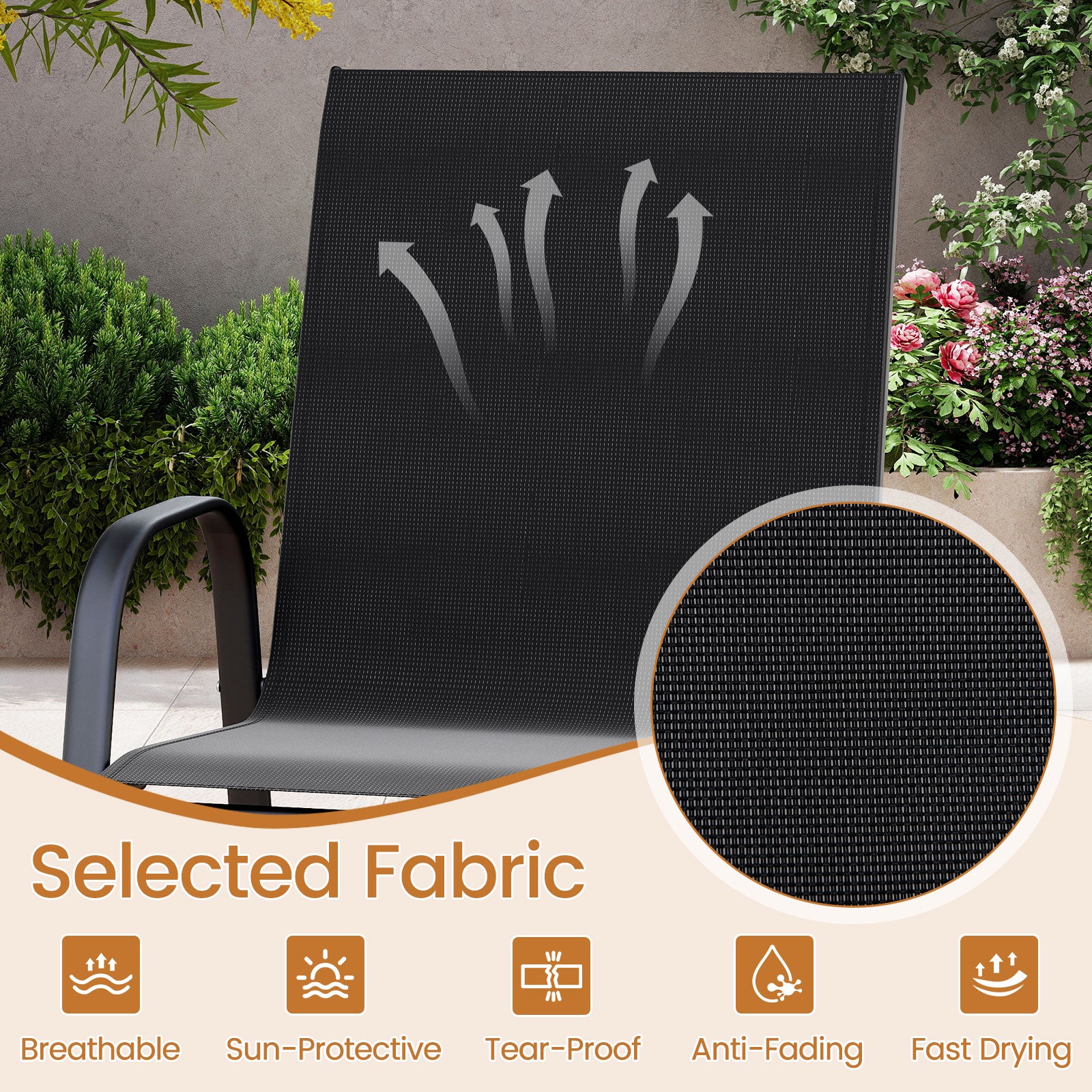 Outdoor Bar Stools Set of 2 29 Inch Fabric Bar Height Stools with Armrests, Black Patio Bar Furniture at Gallery Canada