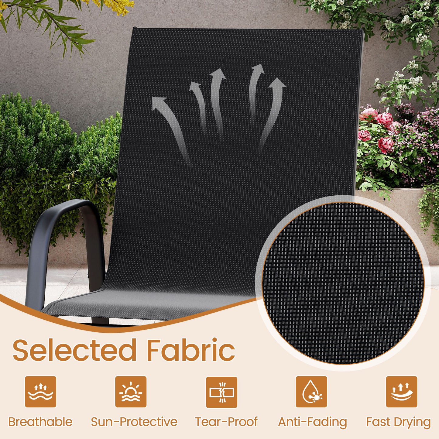 Outdoor Bar Stools Set of 2 29 Inch Fabric Bar Height Stools with Armrests, Black Patio Bar Furniture at Gallery Canada