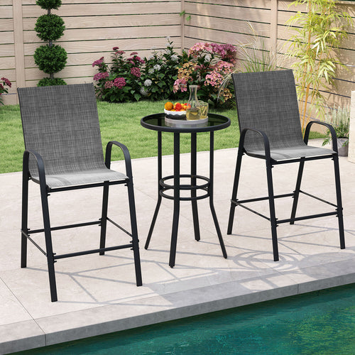 Outdoor Bar Stools Set of 2 29 Inch Fabric Bar Height Stools with Armrests-Grey, Gray