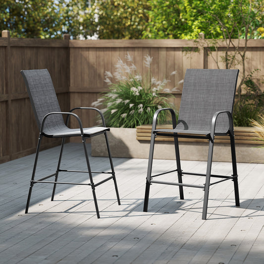 Outdoor Bar Stools Set of 2 29 Inch Fabric Bar Height Stools with Armrests-Grey, Gray Patio Bar Furniture Gray at Gallery Canada